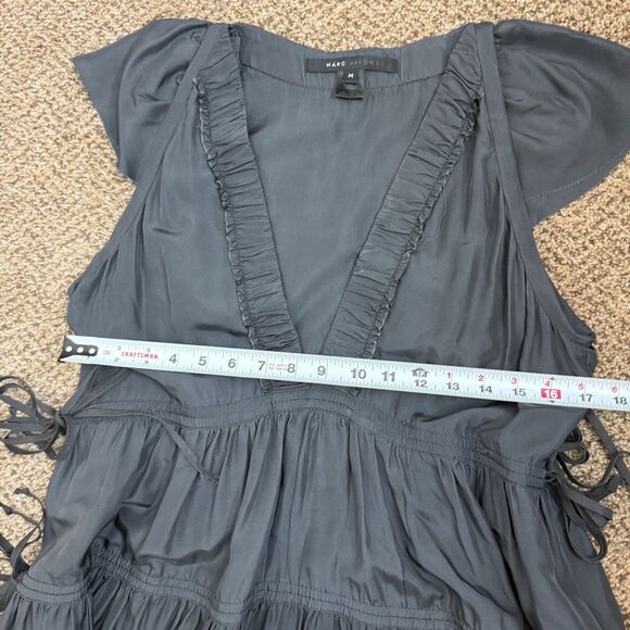 Marc Jacobs Midi Tiered Ruffle Side Ties Ruffle Deep V-Neck Dress Womens M - Picture 6 of 9